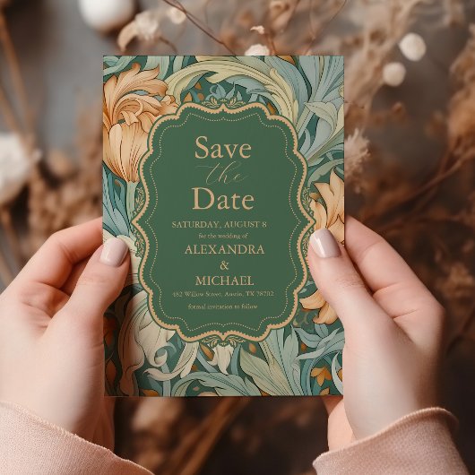 Elegantie William Morris Floral Wedding Save The Date