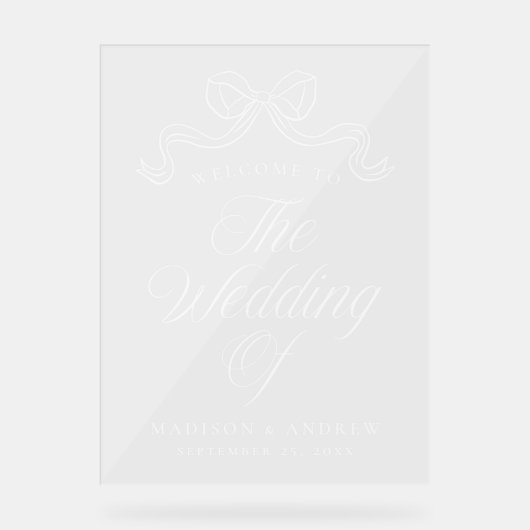 Elegantie Witte Boog Bruiloft Welkom Acryl Bord (Voorkant)