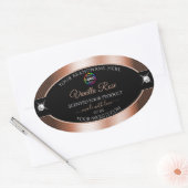 Elegantie Zwart Glanzend Roze Gouden Logo Productl Ovale Sticker (Envelop)