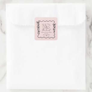 Elegantie Zwarte Strik Bruidsdouche Vierkante Sticker