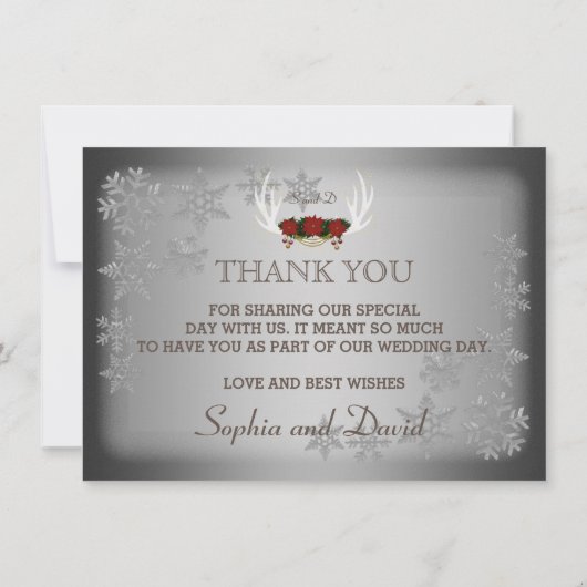 Elégants Bois de Cerf Hiver Gris Mariage MERCI (Dos)