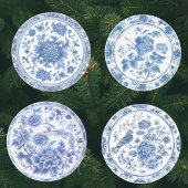 Élégants dessous de verre en grès bleu et blanc de