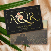 Élégants initiales, pêche rose mariage photo noir