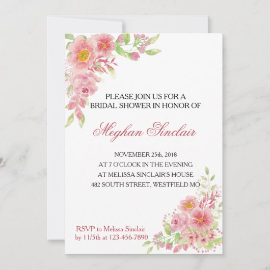 Élégants Invitations de Fêtes des mariées florales (Devant)