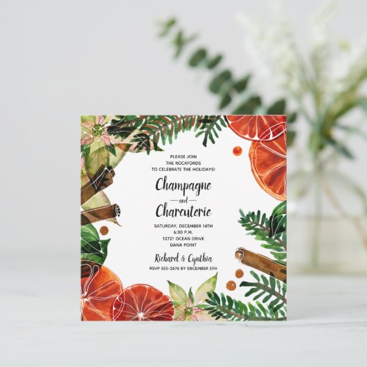 Élégants Invitations de Noël Floral (Debout devant)