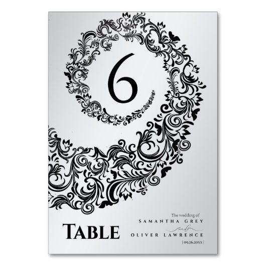 Élégants Numéros de Table Mariage en Damassé Noir (Par défaut)
