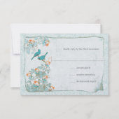 Élégants Oiseaux de Corail Turquoise Damassé RSVP (Devant)
