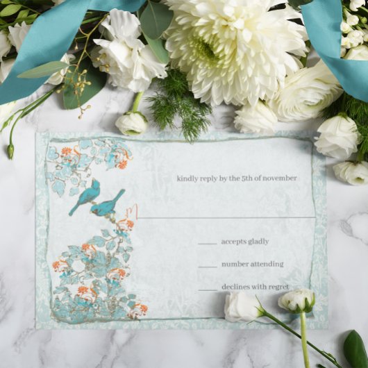 Élégants Oiseaux de Corail Turquoise Damassé RSVP