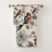 Élégants Oiseaux Fleuris Bleu & Corail (En situation)