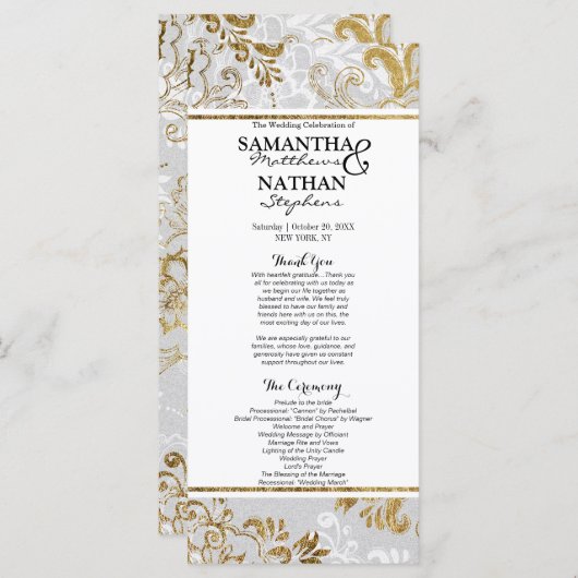 Élégants programmes d'argent or et de fleurs grise (Devant / Derrière)