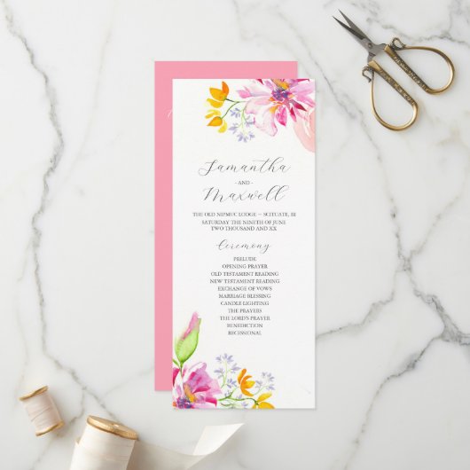 Élégants programmes de cérémonie de mariage Floral (Devant/Arrière en situation)