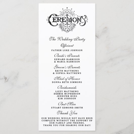 Élégants programmes de cérémonie de Mariage noir e (Dos)