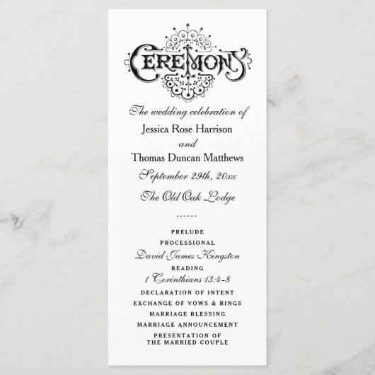 Élégants programmes de cérémonie de Mariage noir e (Devant)