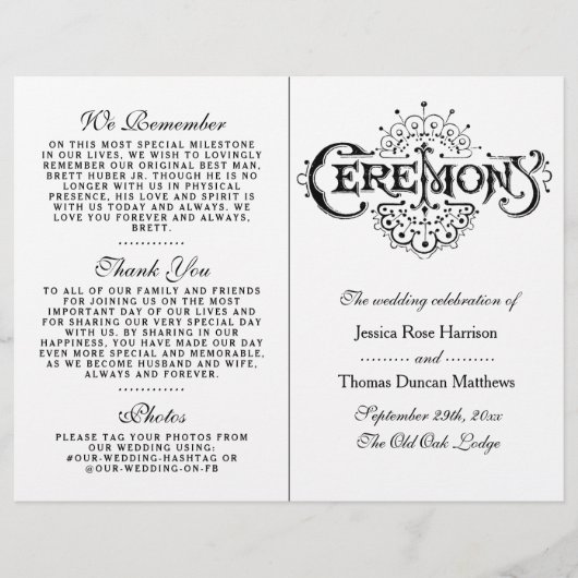 Élégants programmes de cérémonie de Mariage noir e (Devant)