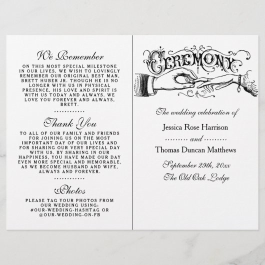 Élégants programmes de cérémonie de Mariage noir e (Devant)