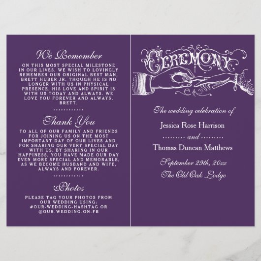 Élégants Programmes De Cérémonie De Mariage Violet (Devant)