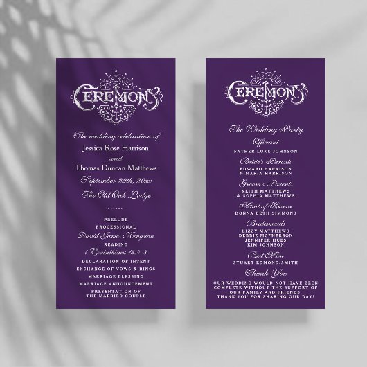 Élégants Programmes De Cérémonie De Mariage Violet