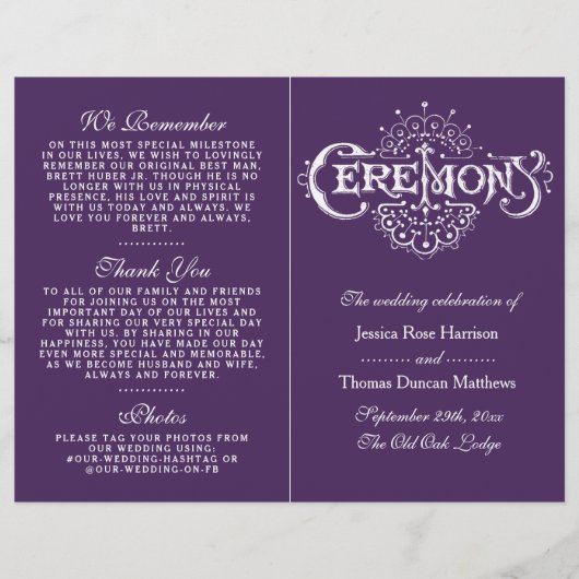 Élégants Programmes De Cérémonie De Mariage Violet (Devant)