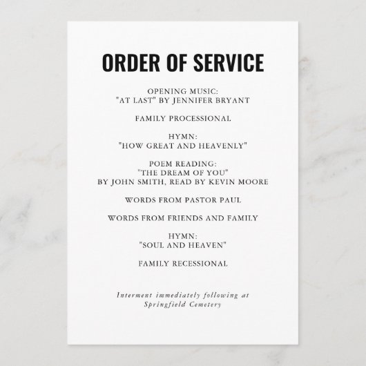 Élégants Programmes De Cérémonie Funéraire Avec Ph (Dos)