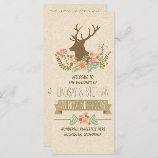 Élégants programmes de mariage rustique de cerfs (Devant / Derrière)