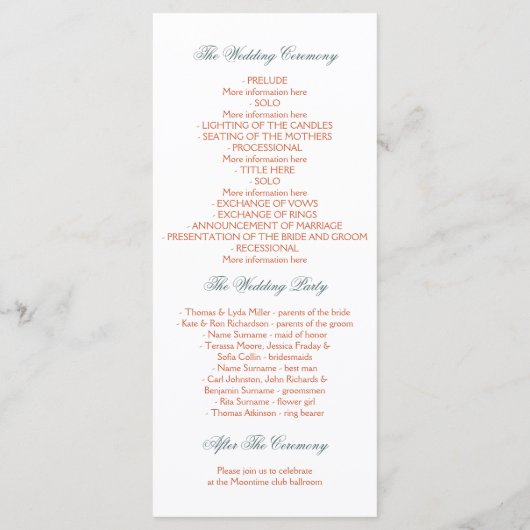 Élégants programmes de mariage sur la plage (Dos)