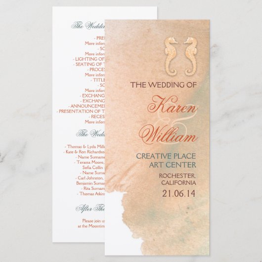 Élégants programmes de mariage sur la plage (Devant / Derrière)