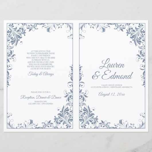 Élégants programmes de mariage Vignes Vintage Bleu (Devant)