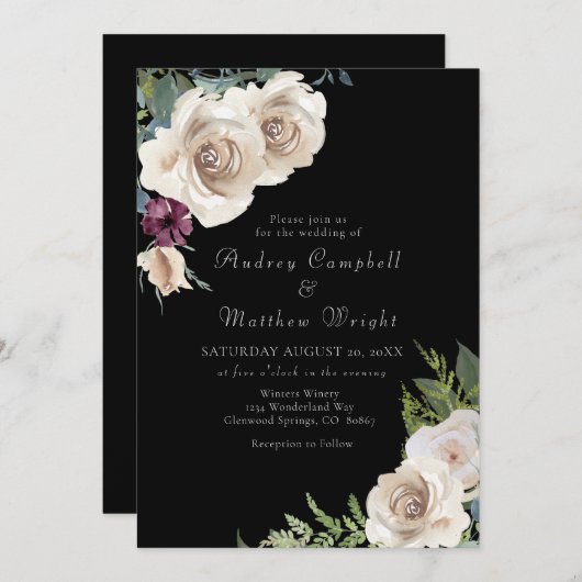 Élégants Roses ivoiriens sur Faire-part de mariage (Devant / Derrière)