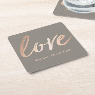 Elegantt Script Faux Foil Roos Gold Love Vierkante Kartonnen Onderzetter