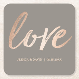 Elegantt Script Faux Foil Roos Gold Love Vierkante Kartonnen Onderzetter