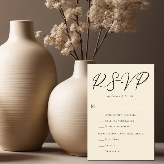 Eleganty Ivoor Minimalistische Bruiloft Maaltijd K RSVP Kaartje