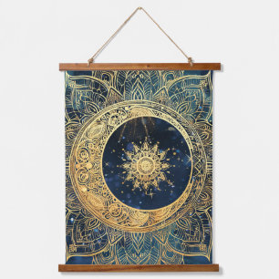 Elegeant Waterverf Blauw Goud Mandala Sun Nebula Hangend Wandkleed