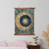 Elegeant Waterverf Blauw Goud Mandala Sun Nebula Hangend Wandkleed (Slaapkamer)