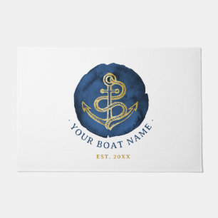 Elegent Anker Waterverf Naam Navyblauw Deurmat
