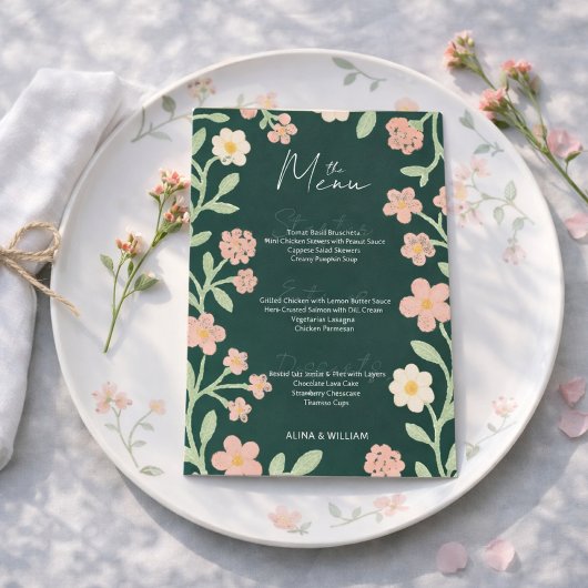 Elegent Floral Green Pink Border Minimal  Menu