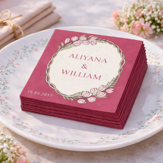 Elegent Floral Green Pink Tulip Minimal Servet