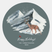 Elegent Kerstmis Winter Mountain Scene Ronde Sticker (Voorkant)