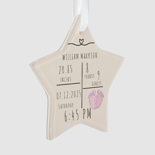 Elegent Minimal Baby Name Script & Geboortestatist Ornament (voorkant)