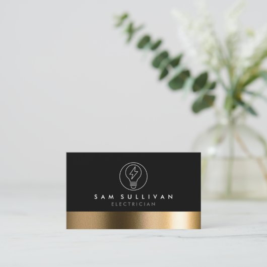 Elektricien Bold Zwart Goud Visitekaartje (Staand voorkant)