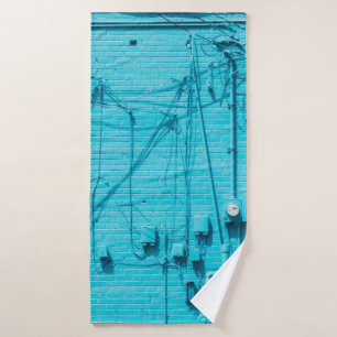 ELEKTRICITEITSMETER OP BLAUW BRICK WALL BADHANDDOEK