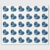 Elektrisch blauw decoratief hart cadeaupapier (Vlak)