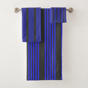 Elektrisch blauw en houtskool met vijf strippen bad handdoek