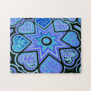 Elektrisch blauw hart & sterren Jigzaag Puzzle Legpuzzel