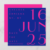 Elektrisch Blauw Heet Roze Trendy Modern Save the  Kaart (Voorkant / Achterkant)