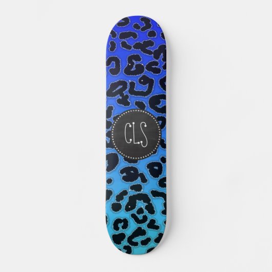Elektrisch Blauw Leopard Print; Krijtbordlook Skateboard (Voorkant)