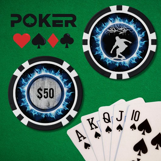 Elektrisch Blauw Skater Spel Poker Chip