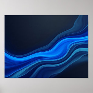 Elektrisch Blauw Stromende Golven Abstracte Poster