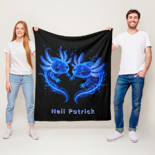 Elektrisch Blauwe Axolotl Verjaardagscadeau Fleece Deken