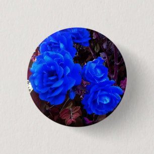 Elektrisch blauwe Rozen Ronde Button 3,2 Cm