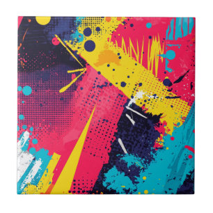 Elektrisch Geel Magenta Urban Grunge Halftone Tegeltje